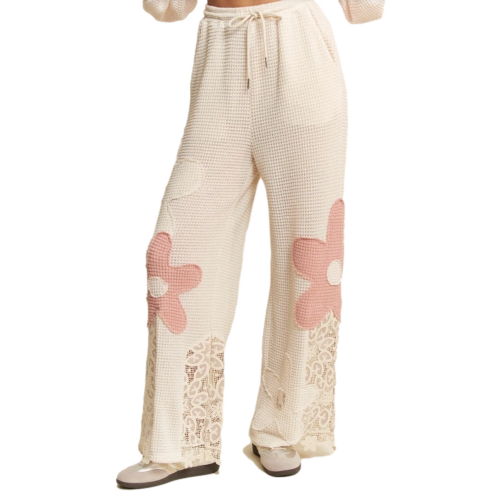 DAVI & DANI Women’s THERMAL MIXTURE KNIT WIDE OPENING PANTS (beige pink)
